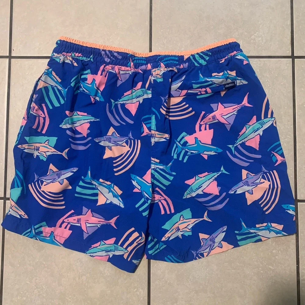 Chubbies Men's XL Blue Shark Print Shorts Swim Trunks Fun Summer Style